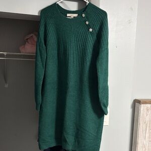 LOFT Green Midi Dress with Button Detail